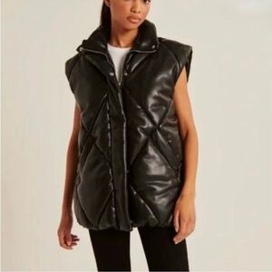 Faux Leather Black Quilted Vest from Abercrombie - Medium